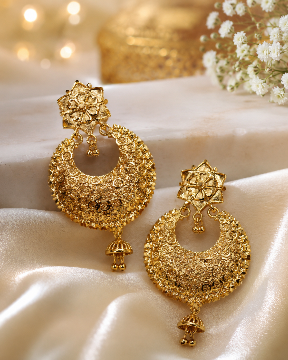 Gold-Plated Ramleela Jhumka Earrings with Intricate Handcrafted Traditional Design