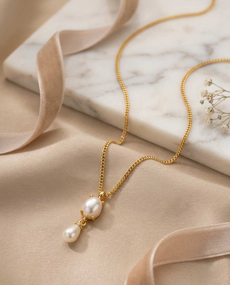 Gold-Plated Freshwater Pearl Teardrop Pendant Necklace