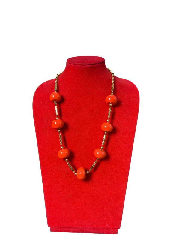 Antique Coral and Gold Bead Necklace for Women