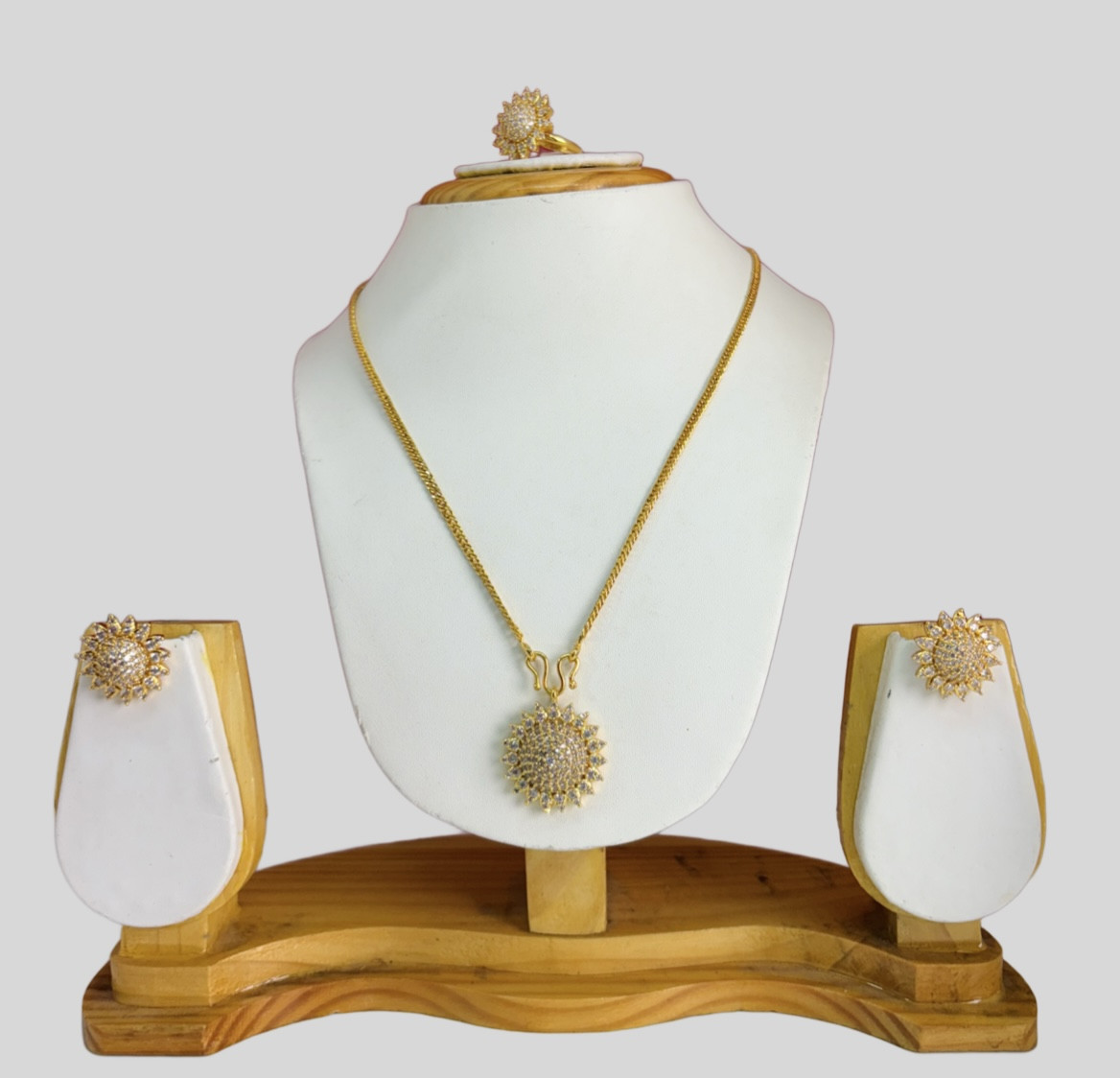 Gold-Plated Sunflower Pendant, Earring & Ring Jewelry Set