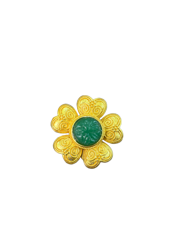 24K Gold-Filled Green CZ Artisan Curved Flower Charm Brooch