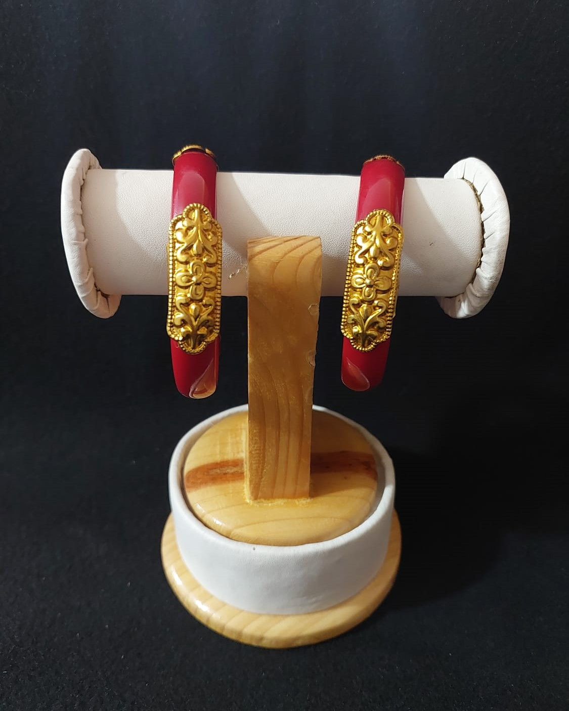 Traditional Red Pola Badhano Bangles with Gold-Plated End Caps