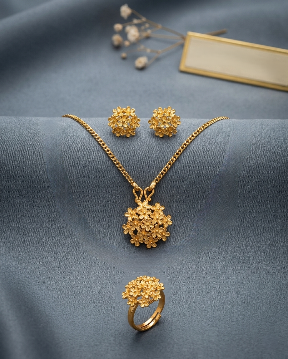 Gold-Plated Floral Jewelry Set for Women | Elegant Delicate Flower Design