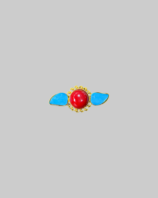 Vintage Gold-Tone Brooch Component with Red and Turquoise Stones
