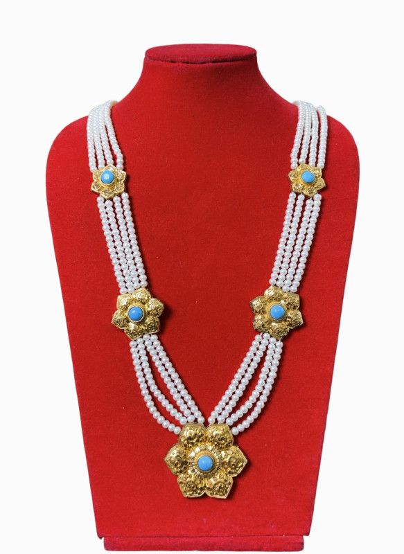 Pearl & Gold-Plated Rani Haar Necklace | Traditional Chandra Haar South Asian JewelryPearl & Gold-Plated Rani Haar Necklace | Traditional Chandra Haar South Asian Jewelry