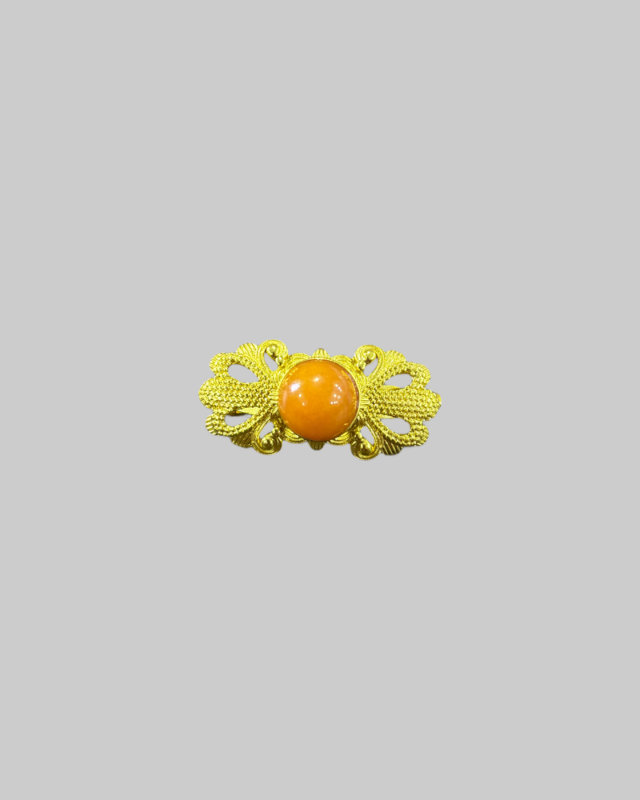 Gold-Plated Stud Brooches with Orange Stone | Carnelian or Amber Style