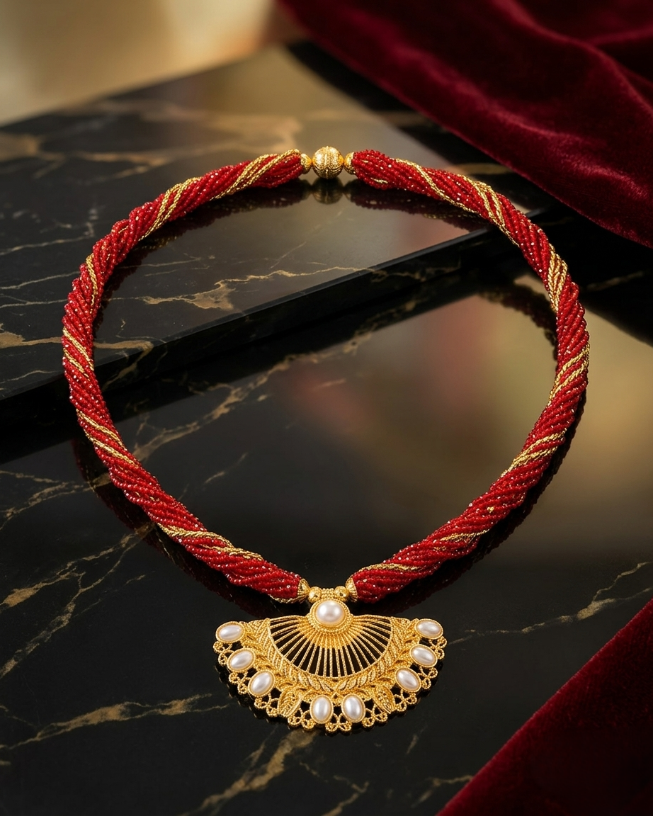 Royal Crimson Pearl Statement Necklace