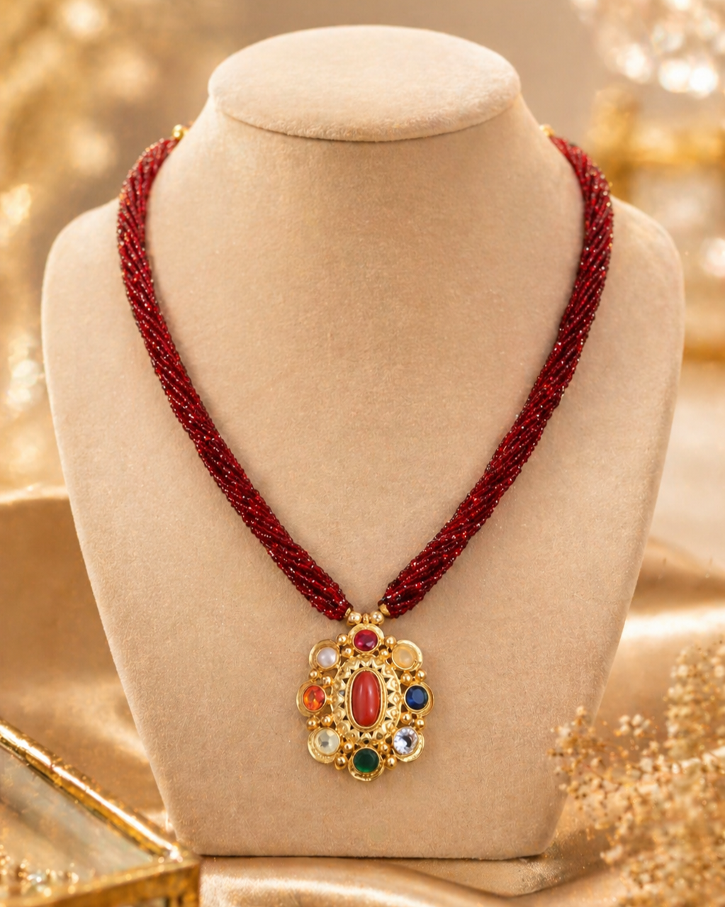 Ethnic Royal Navratna Pendant Necklace
