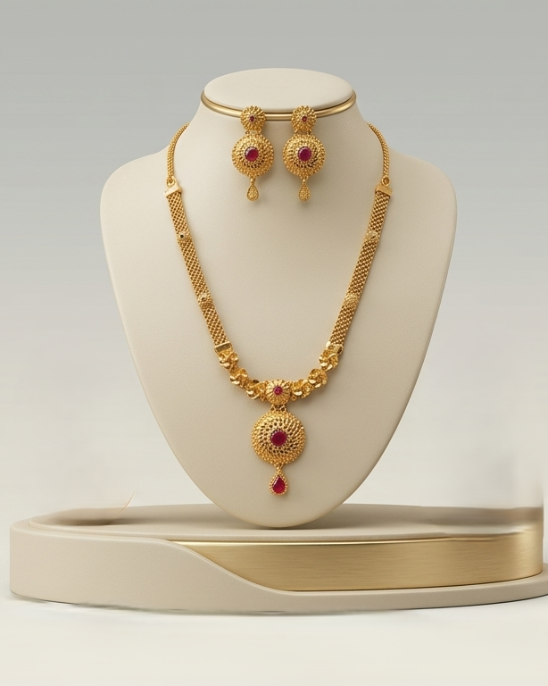 Royal Ruby Elegance Gold Necklace Set