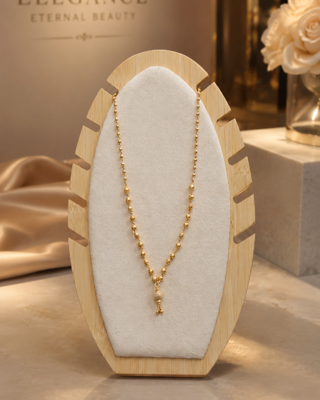 Nepali-Style Gold-Plated Ball Chain Necklace with Traditional Beaded Design