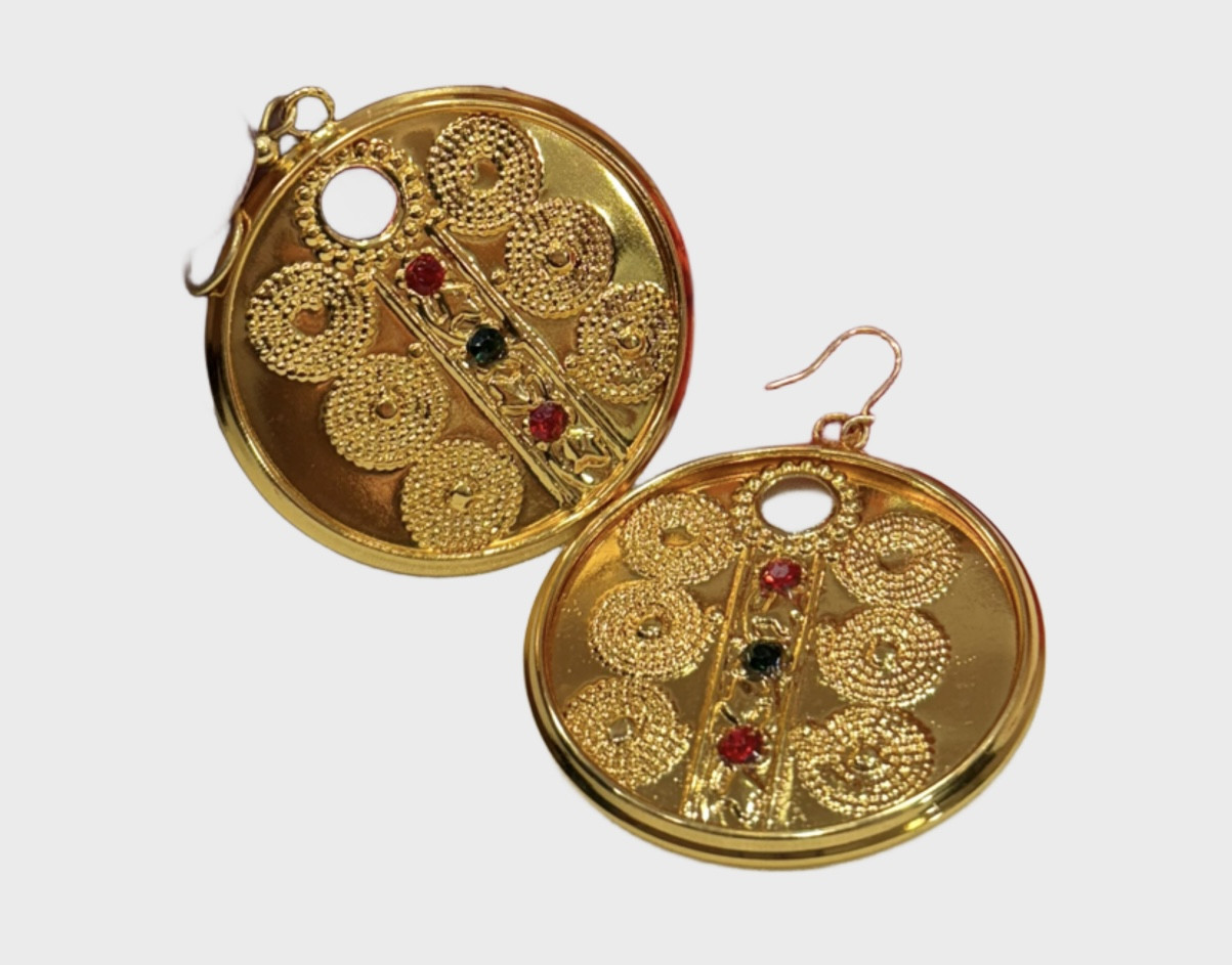 Traditional Nepali Chepte Sun Earrings – Handcrafted Flattened Gold Ear Ornaments | Ethnic Heritage Jewelry