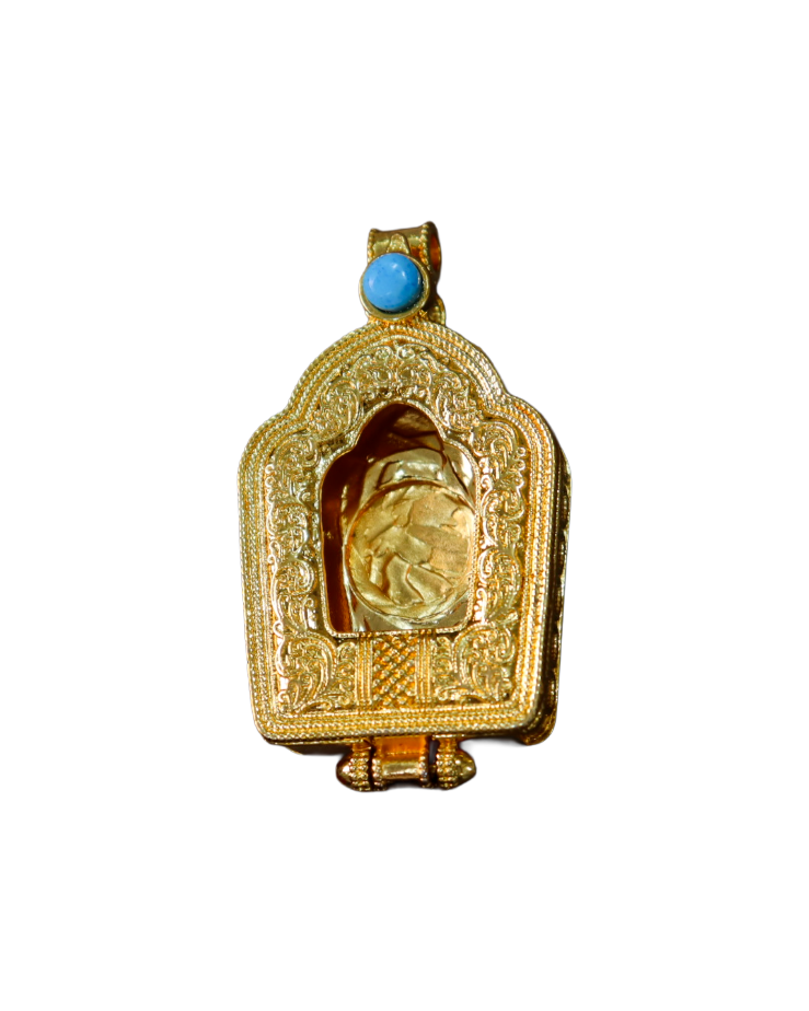 Gold-Gilded Tibetan Buddhist Gau (Ghau) Amulet Box – Traditional Portable Shrine