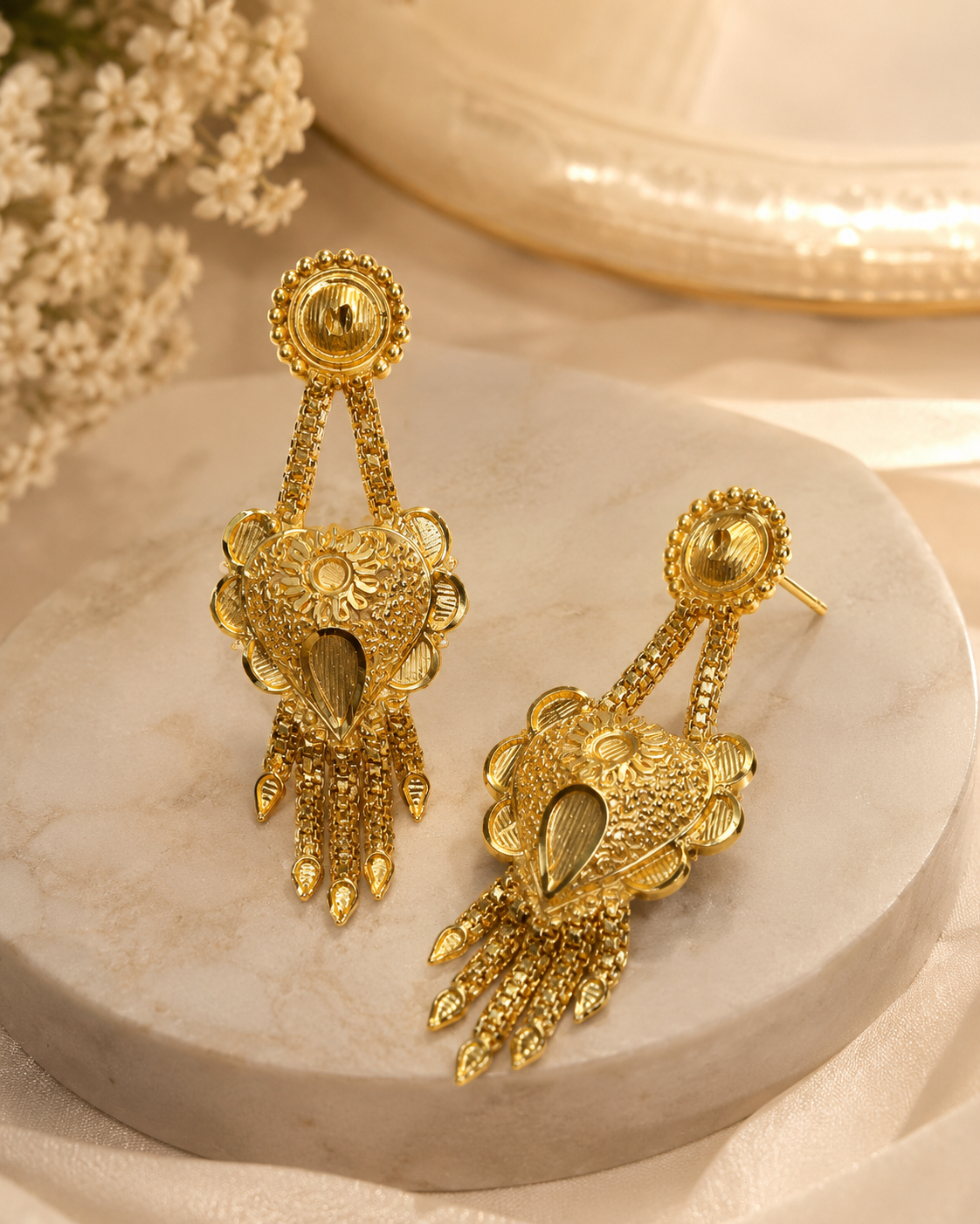 Gold-Plated Jhumka Earrings with Traditional Filigree Design
