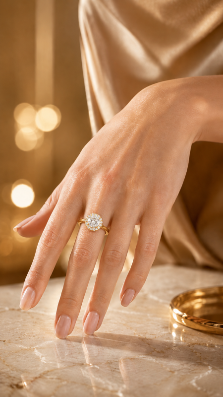 Rare Carat Debbie Classic Halo Engagement Ring in 18K Yellow Gold | Timeless Halo Design