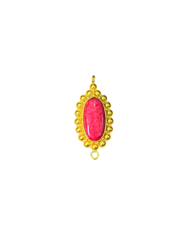 Gold-Filled Oval Rhodonite Gemstone Charm – Pink Stone Pendant