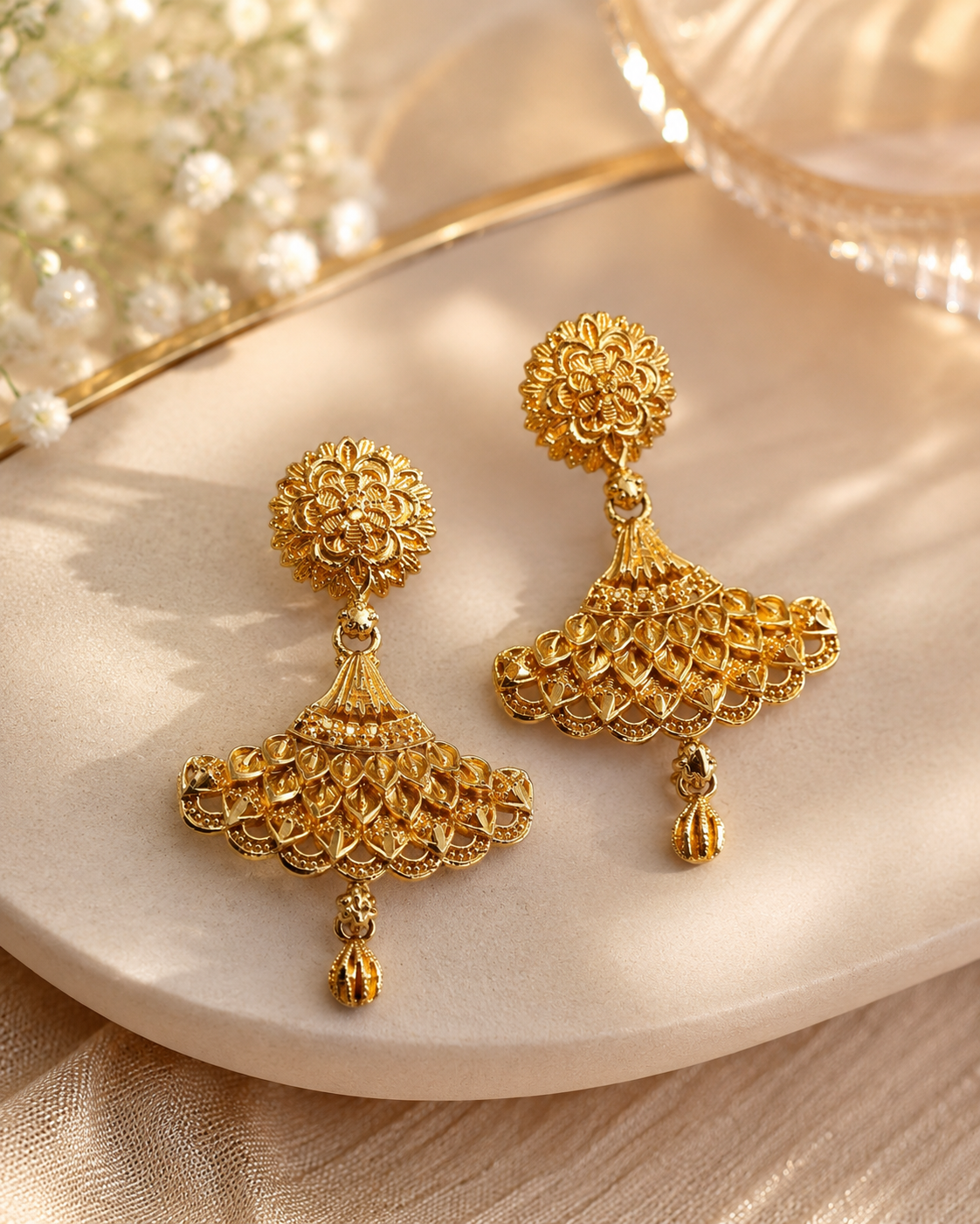 Gold-Plated Pinjara Jhumka Earrings
