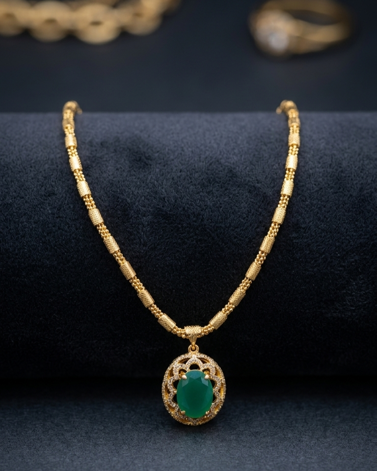 Emerald Elegance Gold Pendant Necklace