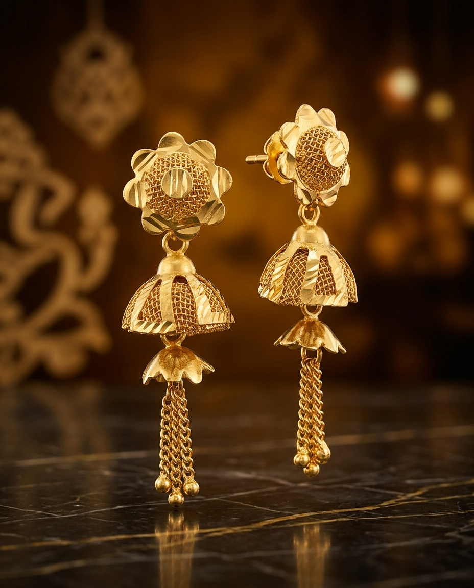 Gold-Plated Floral Stud Jhumka Earrings