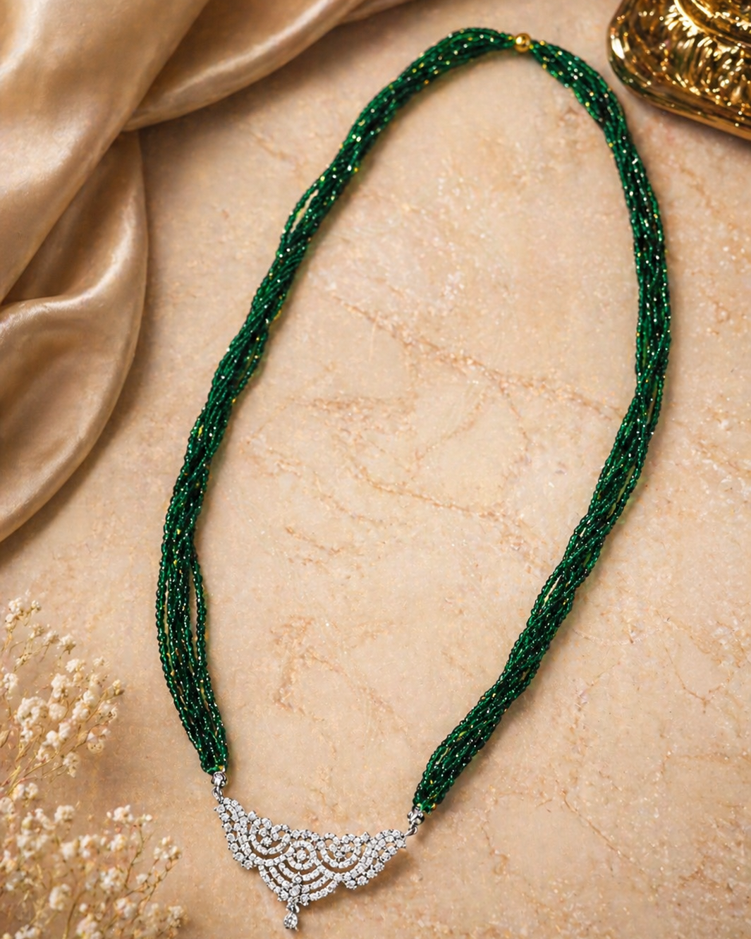 Emerald Elegance Beaded Pendant Necklace
