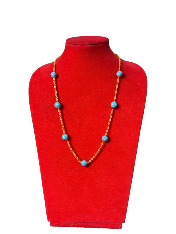 Gold-Toned Station Necklace with Round Turquoise Beads