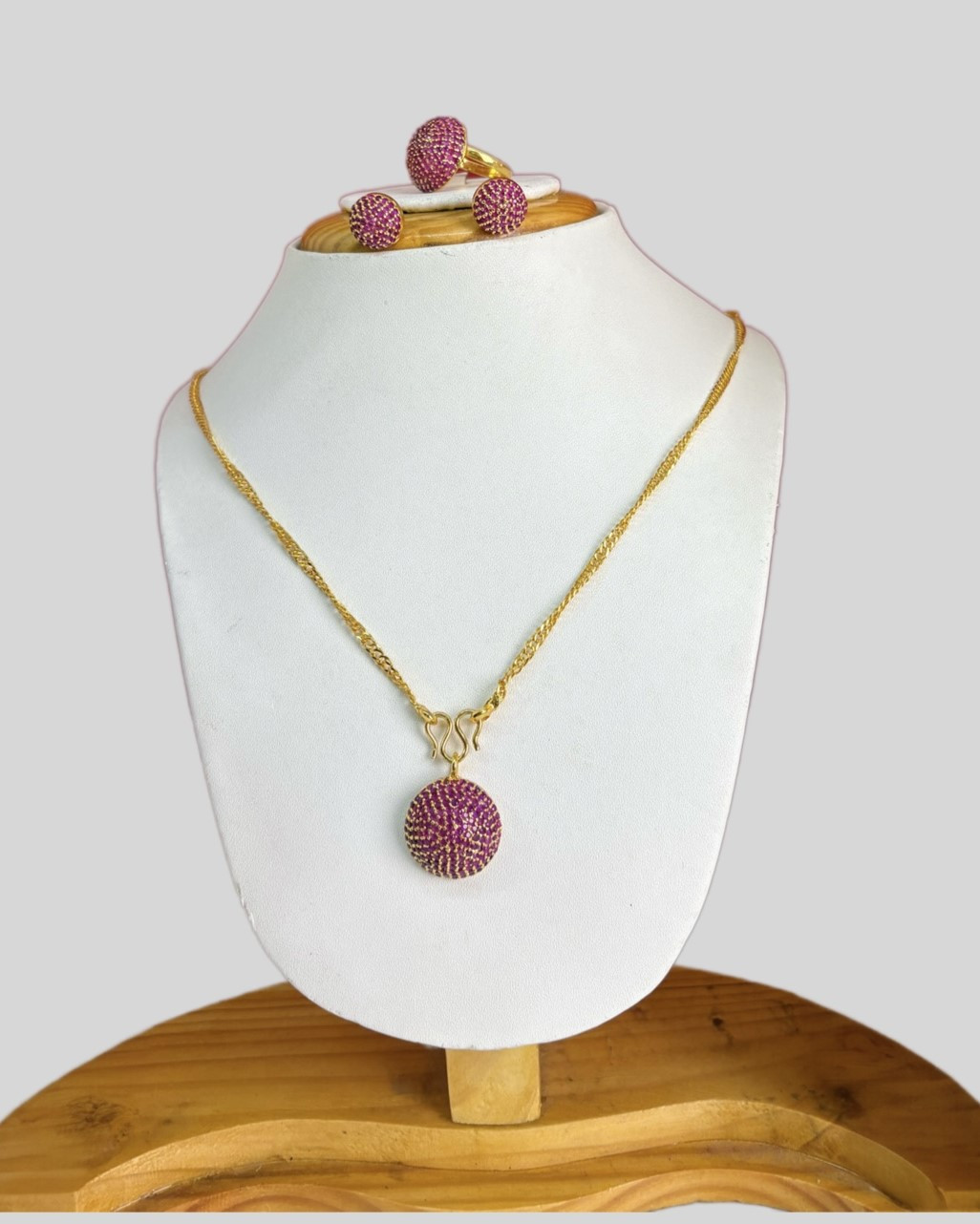 Gold-Plated Locket Set with Stones, Matching Earrings, and Ring