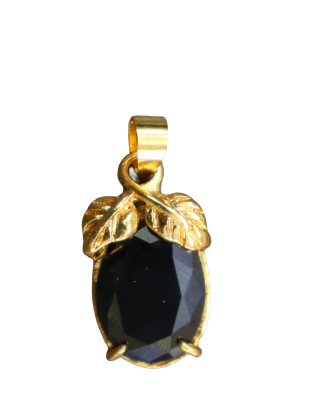 Gold-Toned Leaf Pendant with Black Onyx or Black Sapphire | Nature-Inspired Necklace