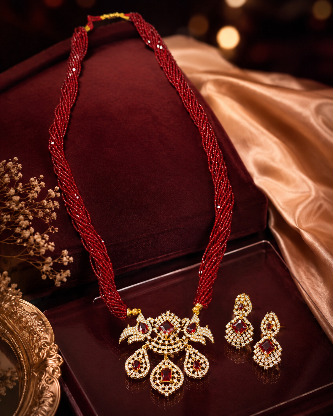 Ruby Royale Multi-Strand Bridal Necklace Set