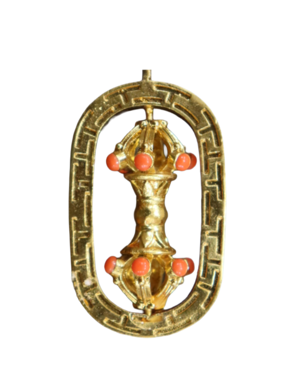 Gold-Plated Tibetan Dorje Pendant | Coral Accents
