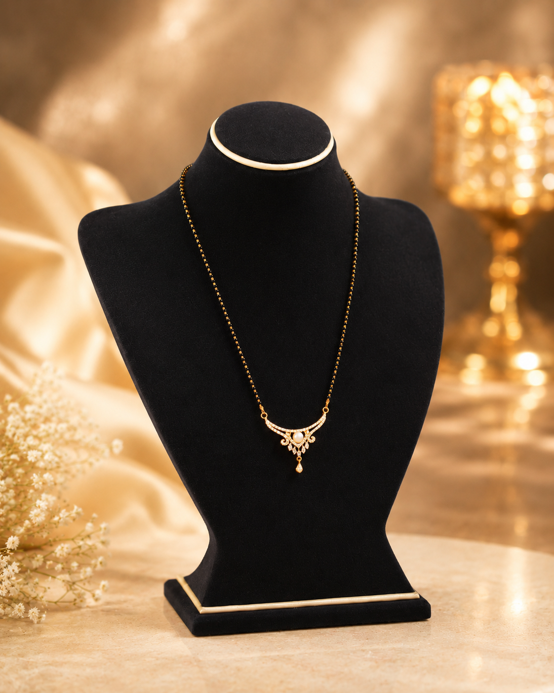 Gold-Plated Mangalsutra with White Stone-Adorned Pendant