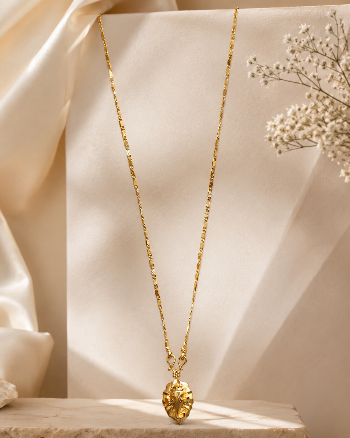 Gold-Plated Ganesh Pendant Necklace with Intricate Spiritual Design | Traditional Religious Jewelry