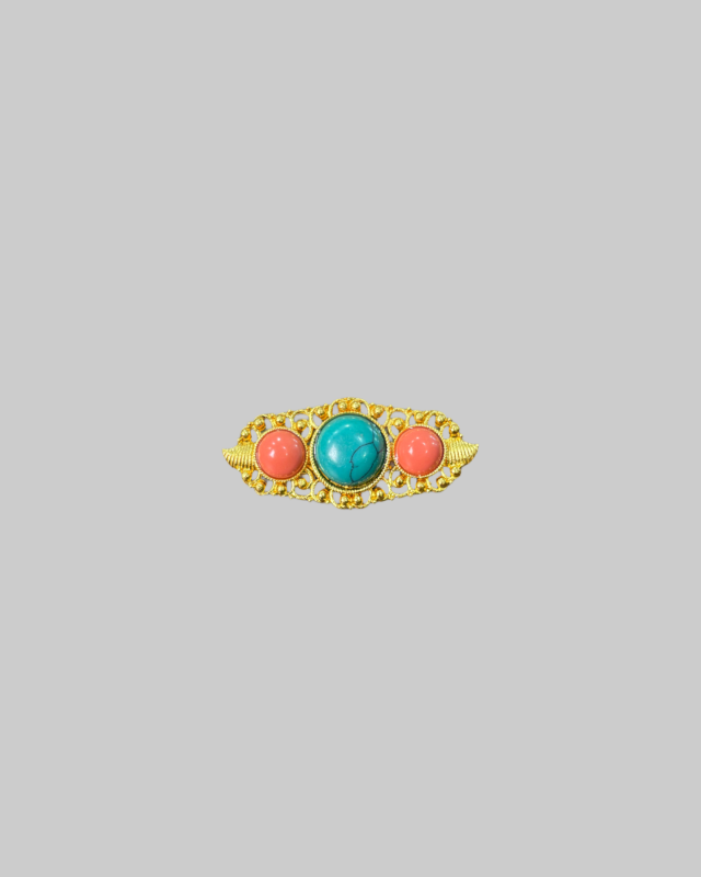 Antique Chinese Gilt Silver Filigree Turquoise & Coral Brooch Panel