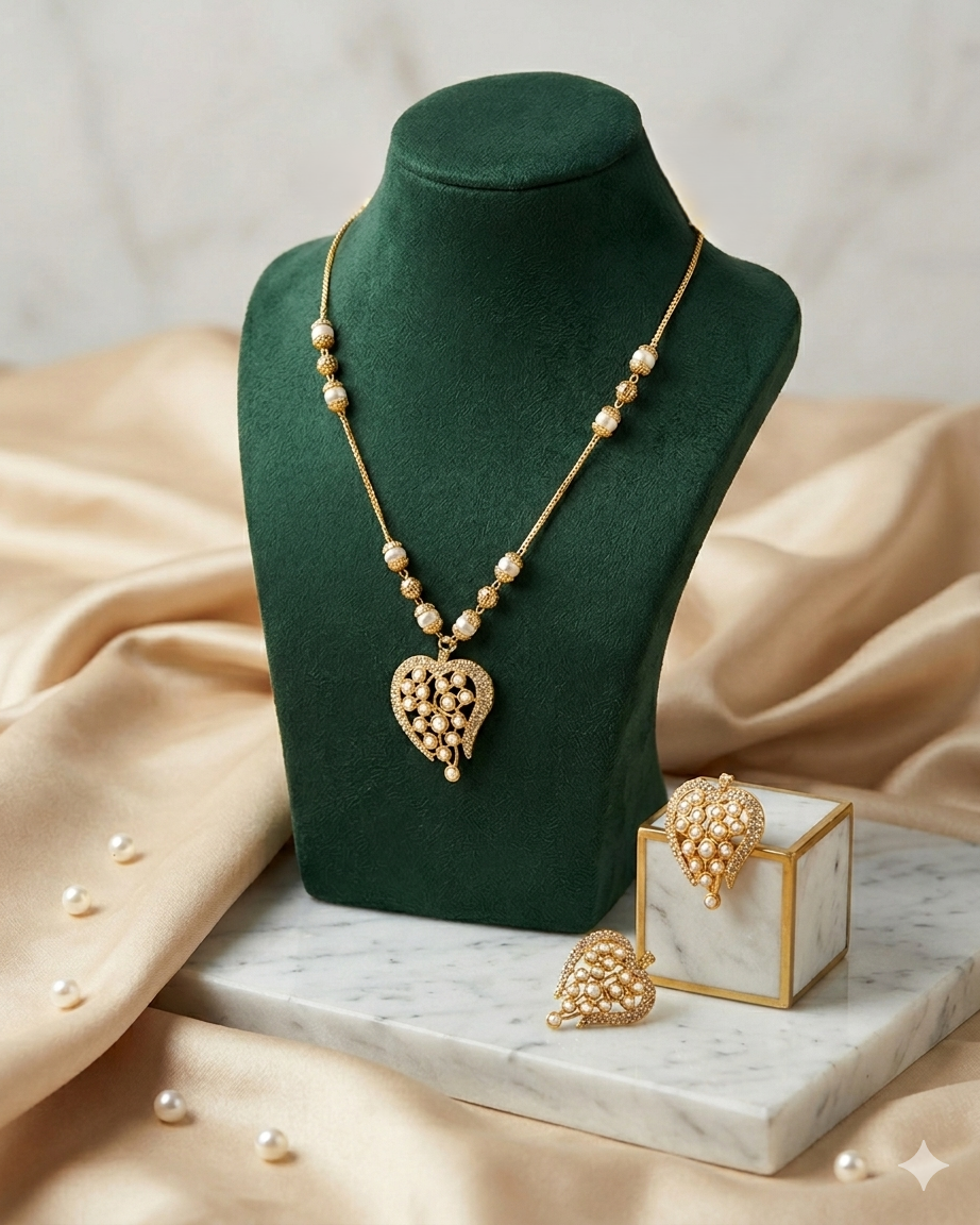Gold-Plated Pearl Jewelry Set with Delicate Chain Necklace and Matching Earrings