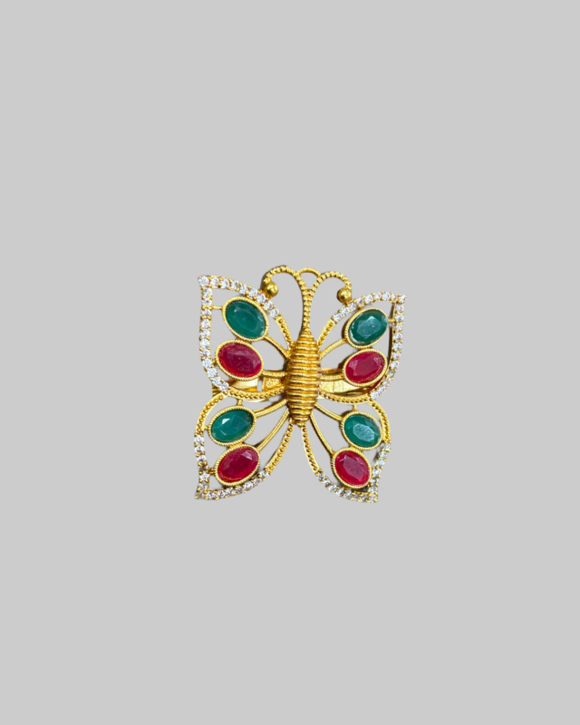 Gold Butterfly Brooch with Rubies, Emeralds & Diamonds | Fine Gemstone Jewelry