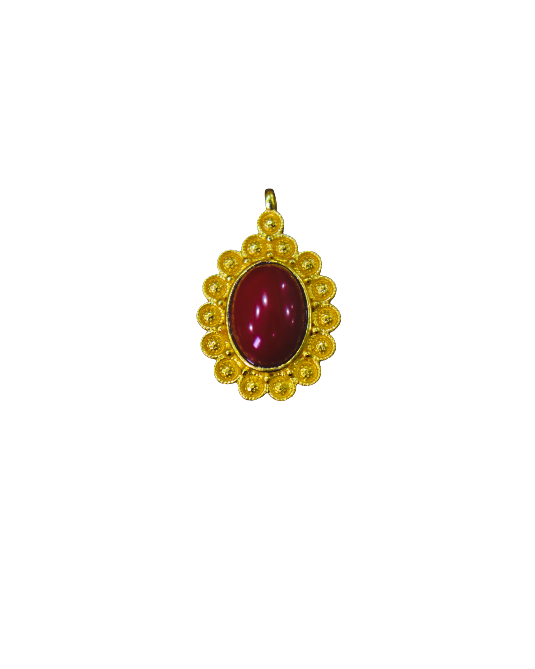 Gold Pendant with Red Gemstone | Red Coral or Carnelian Necklace
