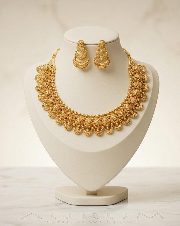 Luxury Traditional Gold Necklace Set with Matching Earrings