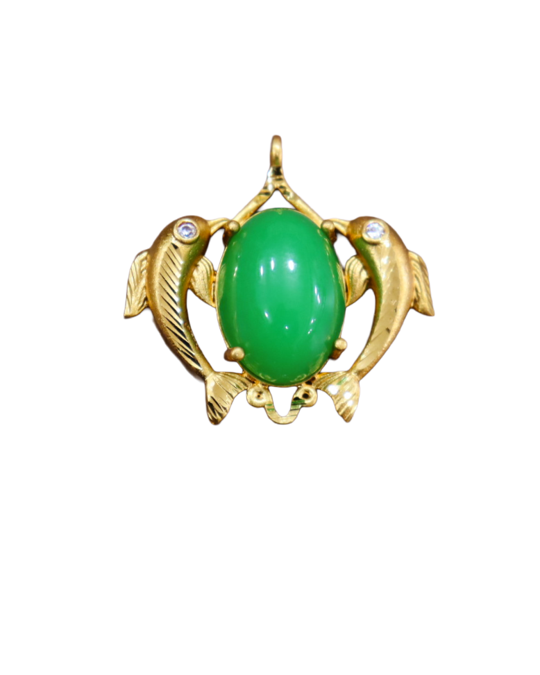 Vintage Gold Jade Dolphin Pendant – Elegant Nautical Jewelry