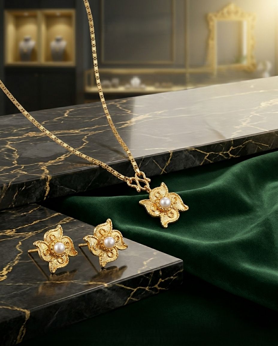 Floral Pearl Pendant Set with Elegant Flower-Inspired Design