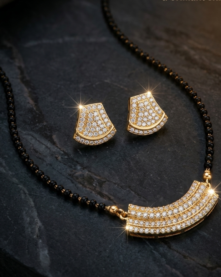 Gold-Plated Mangalsutra Set with Pendant & Matching Earrings for Women