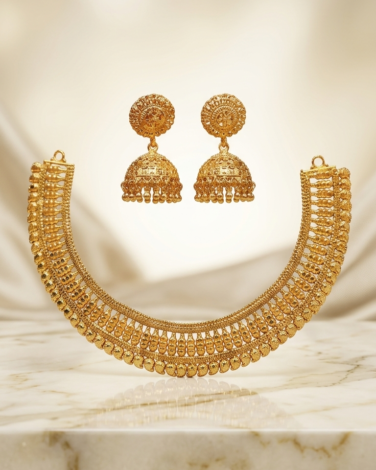 Exquisite Traditional Gold Necklace & Jhumka Set | Bridal Jewelry