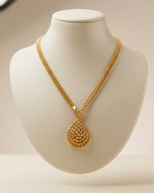 Golden Beaded Teardrop Pendant Necklace