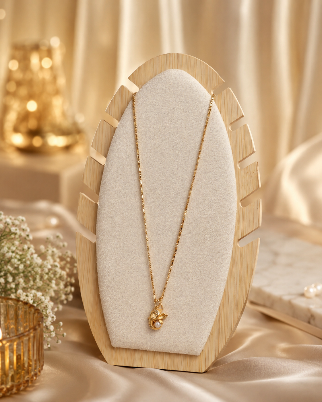 Gold-Toned Necklace with Delicate Pendant and White Pearl Accent