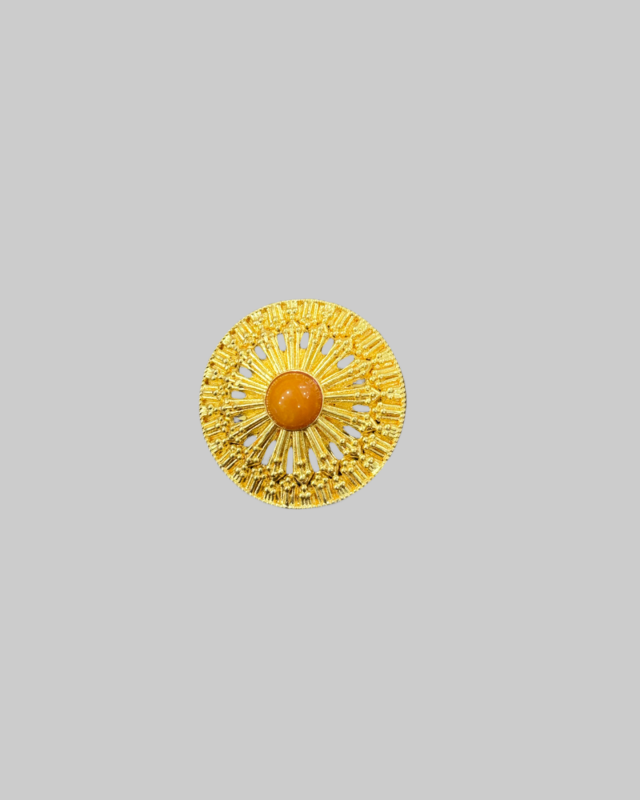Gold-Tone Sunburst Brooch with Central Orange Glass Crystal
