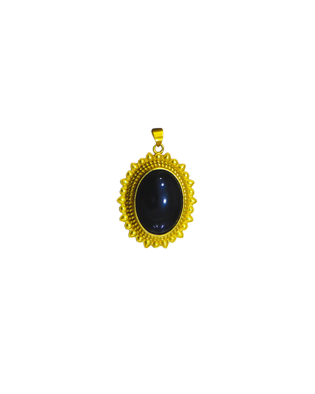 Gold-Filled Oval Dark Stone Pendant with Beaded Edge