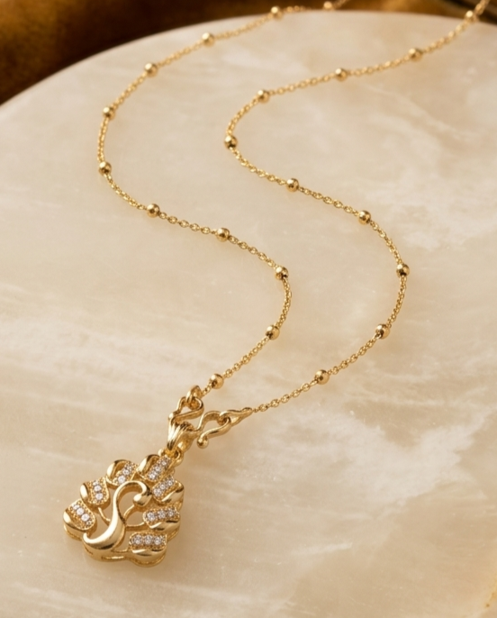 Gold-Plated Crystal Pendant Necklace with Beaded Chain