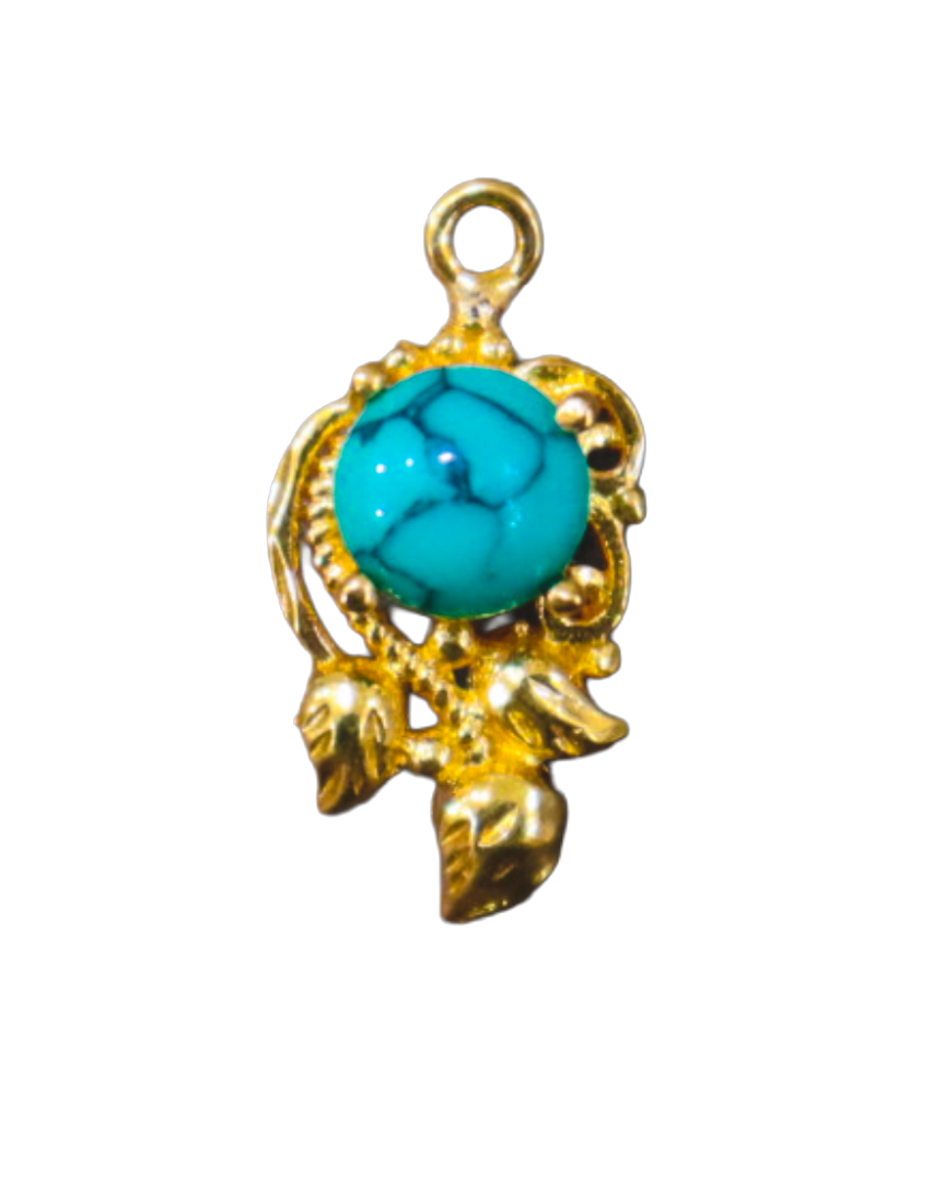 Gold-Plated Turquoise Pendant | Vintage Foliate Design