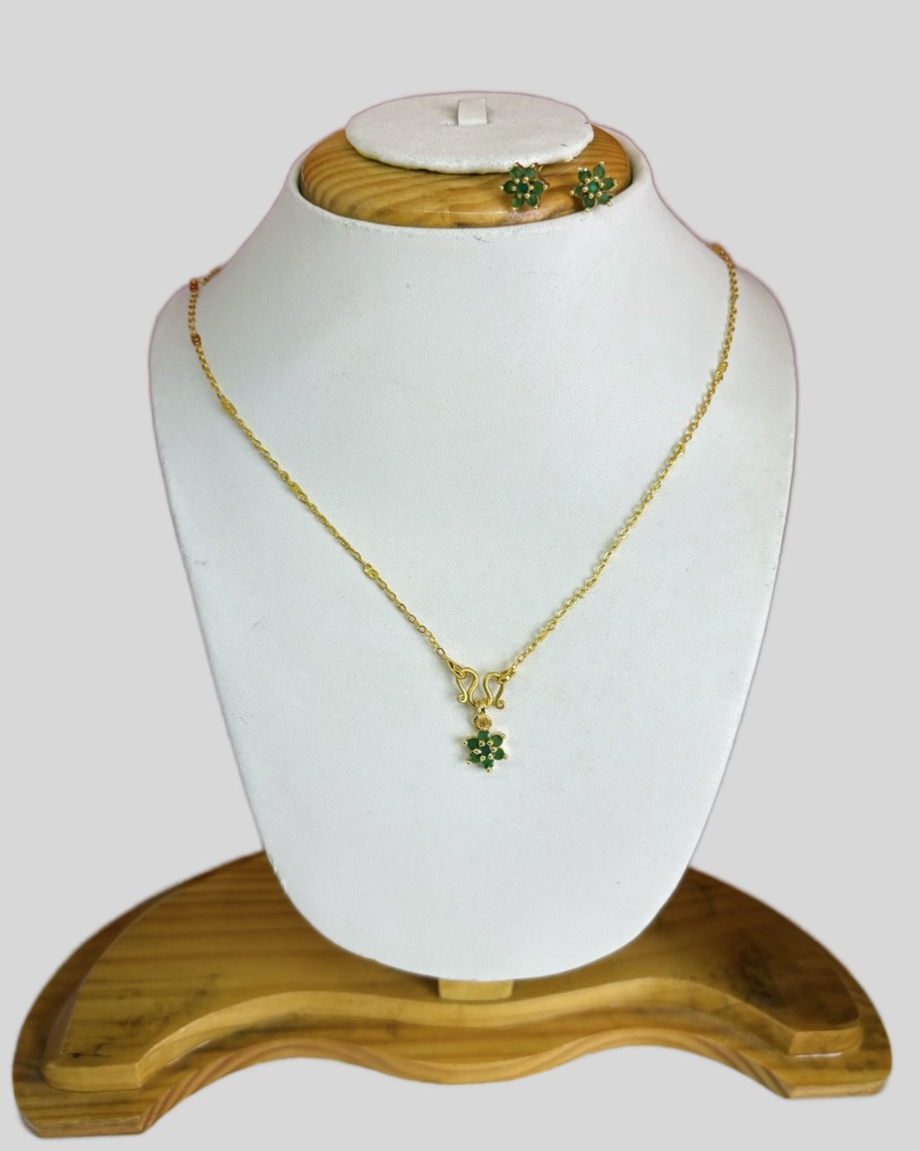 Gold-Plated Flower-Designed Pendant & Earring Set with Stones